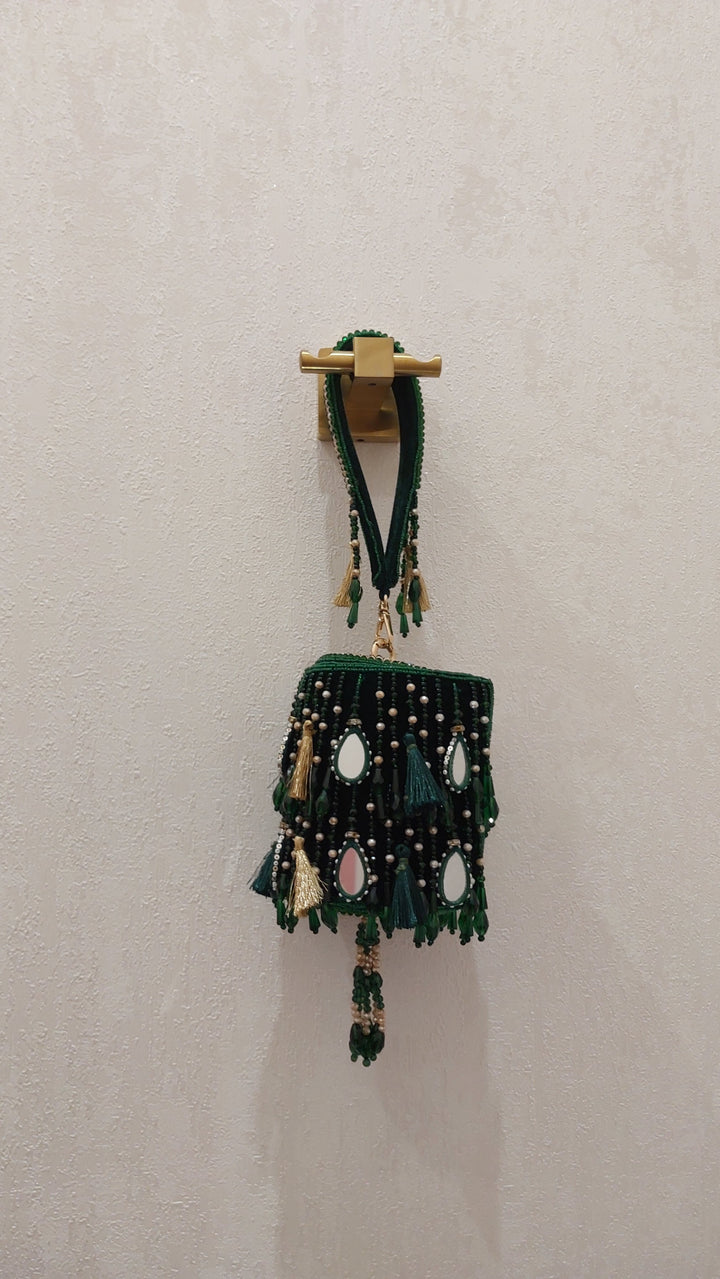 Emerald Green Mirror Work Potli| Al Falah