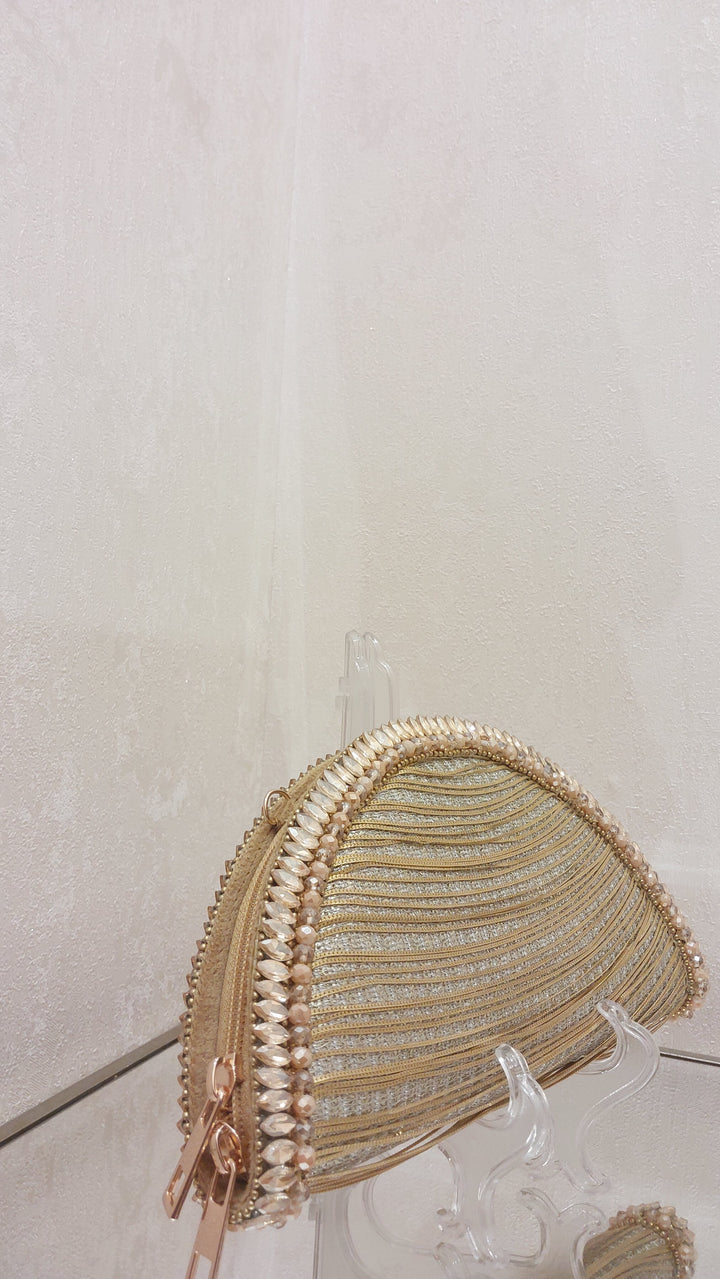 Gold Half-Moon Embellished Clutch| Al Falah