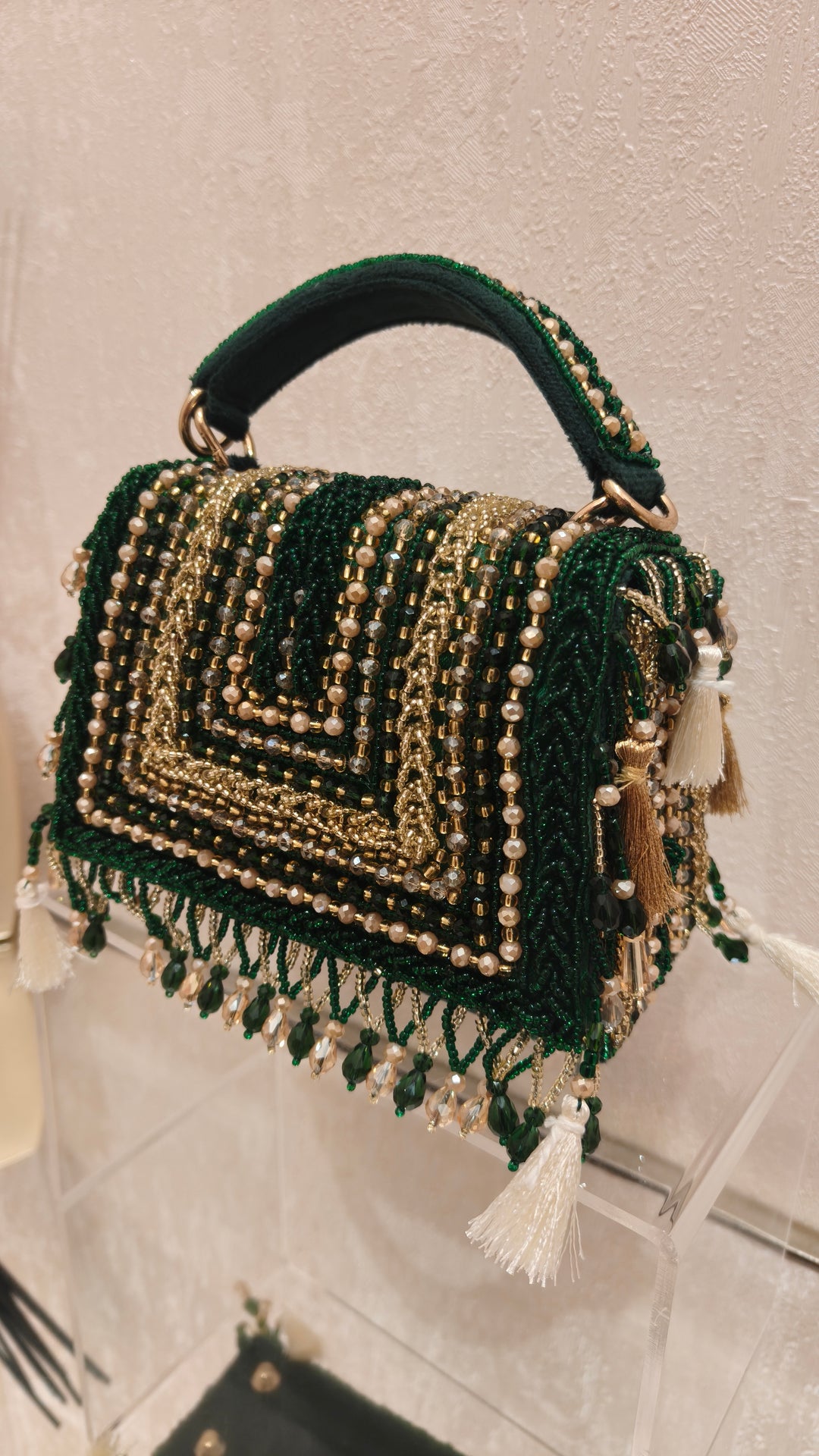Emerald Green Beaded Flap Handbag| Al Falah