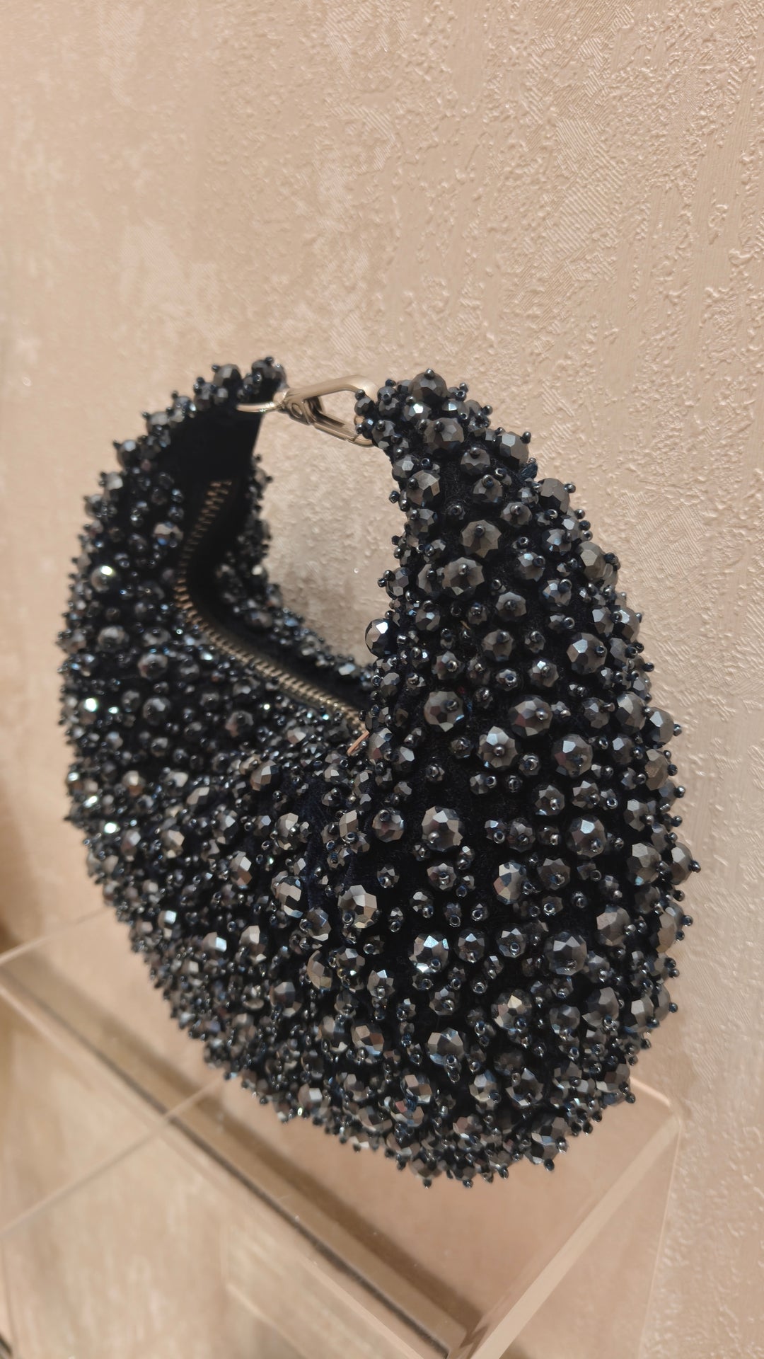 Midnight Blue Crystal Beaded Crescent Bag| Al Falah