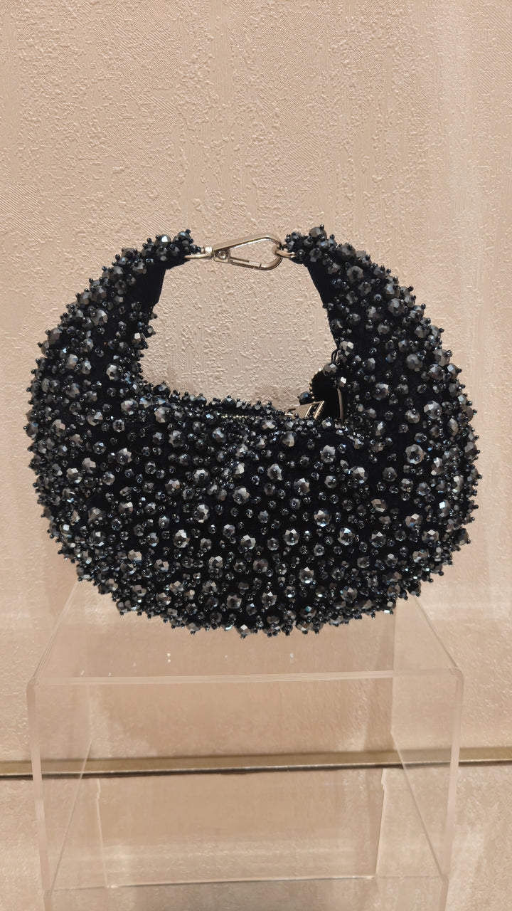 Midnight Blue Crystal Beaded Crescent Bag| Al Falah