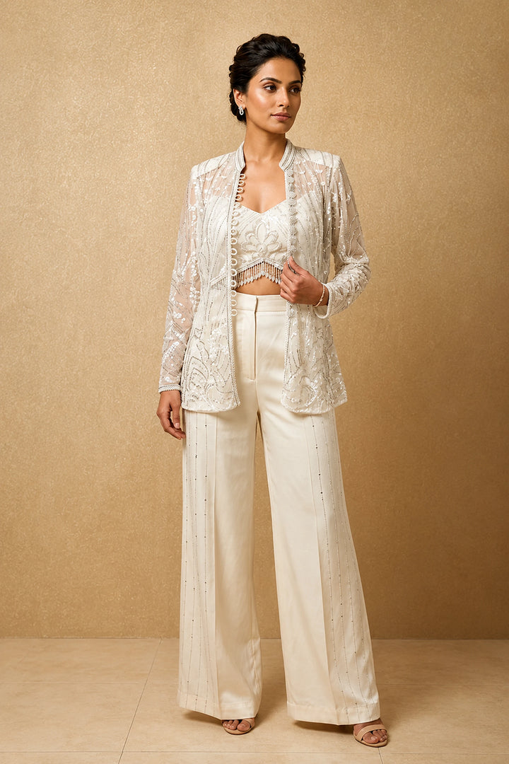 Ivory Sequin Sheer Jacket| Private Collections