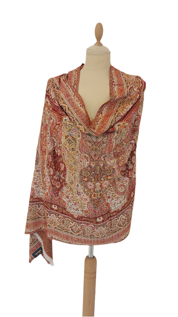 Simi Orange and Wine Cashmere with Rhinestones Scarf