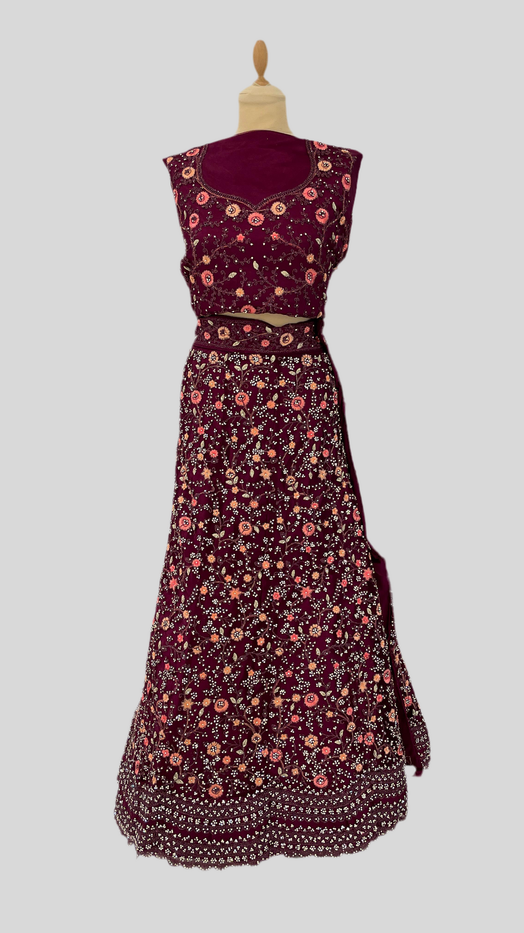Shagun Wine Coloured Lehenga (Unstitched) | Inaayat by Divya Taimni
