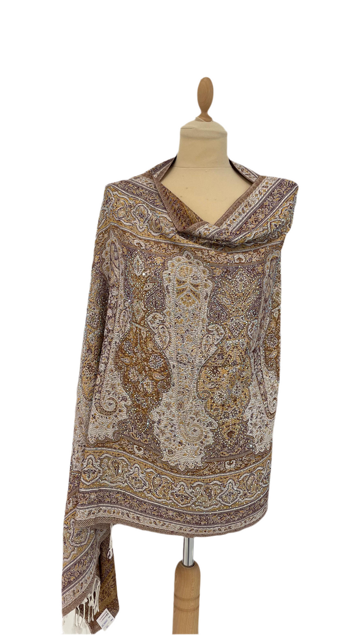 Simi Beige Cashmere With Rhinestones Scarf