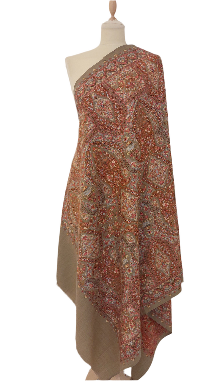 Siya Beige Cashmere Shawl | House Of Inaayat