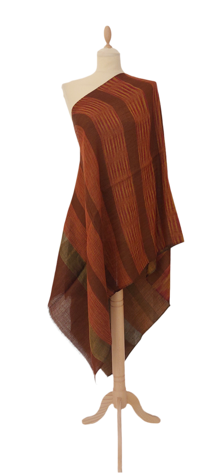 Copper Brown Stripe Reversible Cashmere Scarf | House of Inaayat
