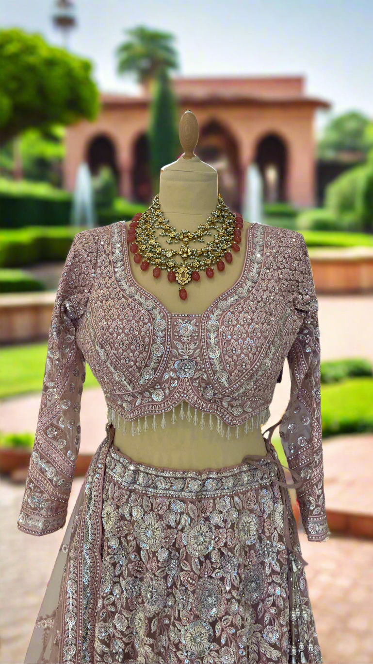 Shagun Pink Floral Ornately Beaded Sequins Lehenga Set |Inaayat by Divya Taimni
