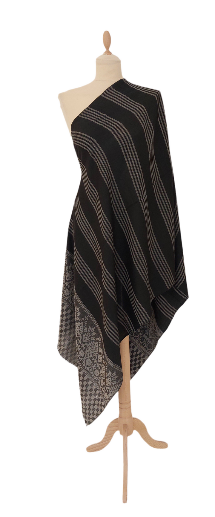 Black and Grey Stripe Cashmere Scarf | House of Inaayat