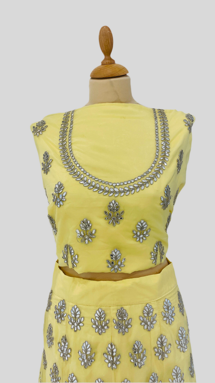 Shagun Pastel Yellow Lehenga (Unstitched) | Inaayat by Divya Taimni