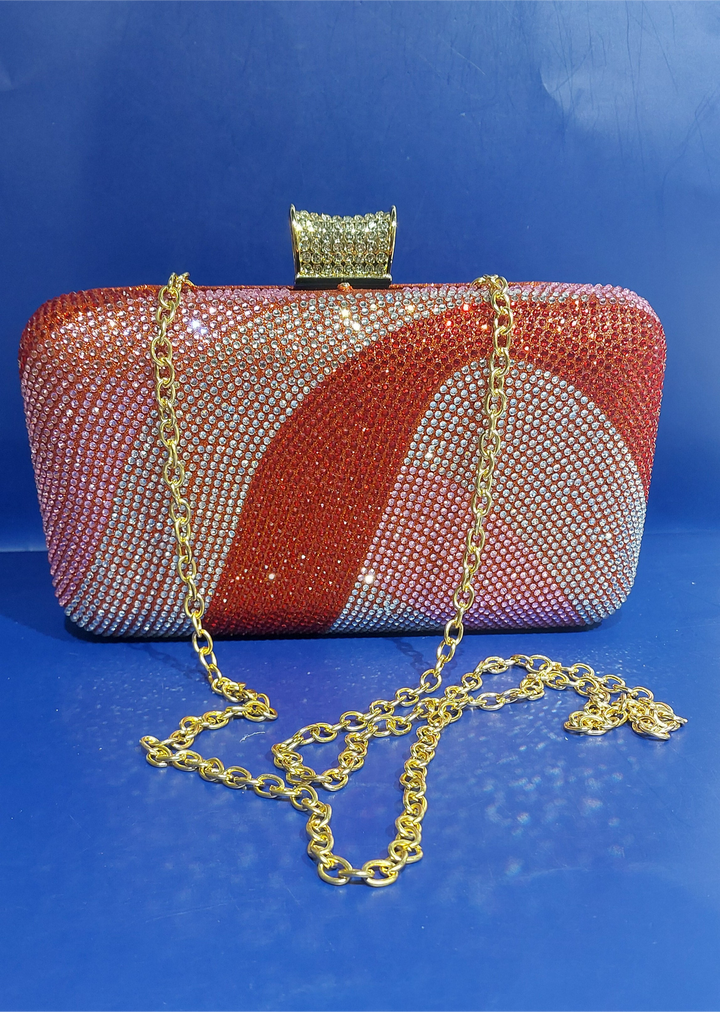 Red Shaded with Rhinestones Evening Clutch Bag | House of Inaayat