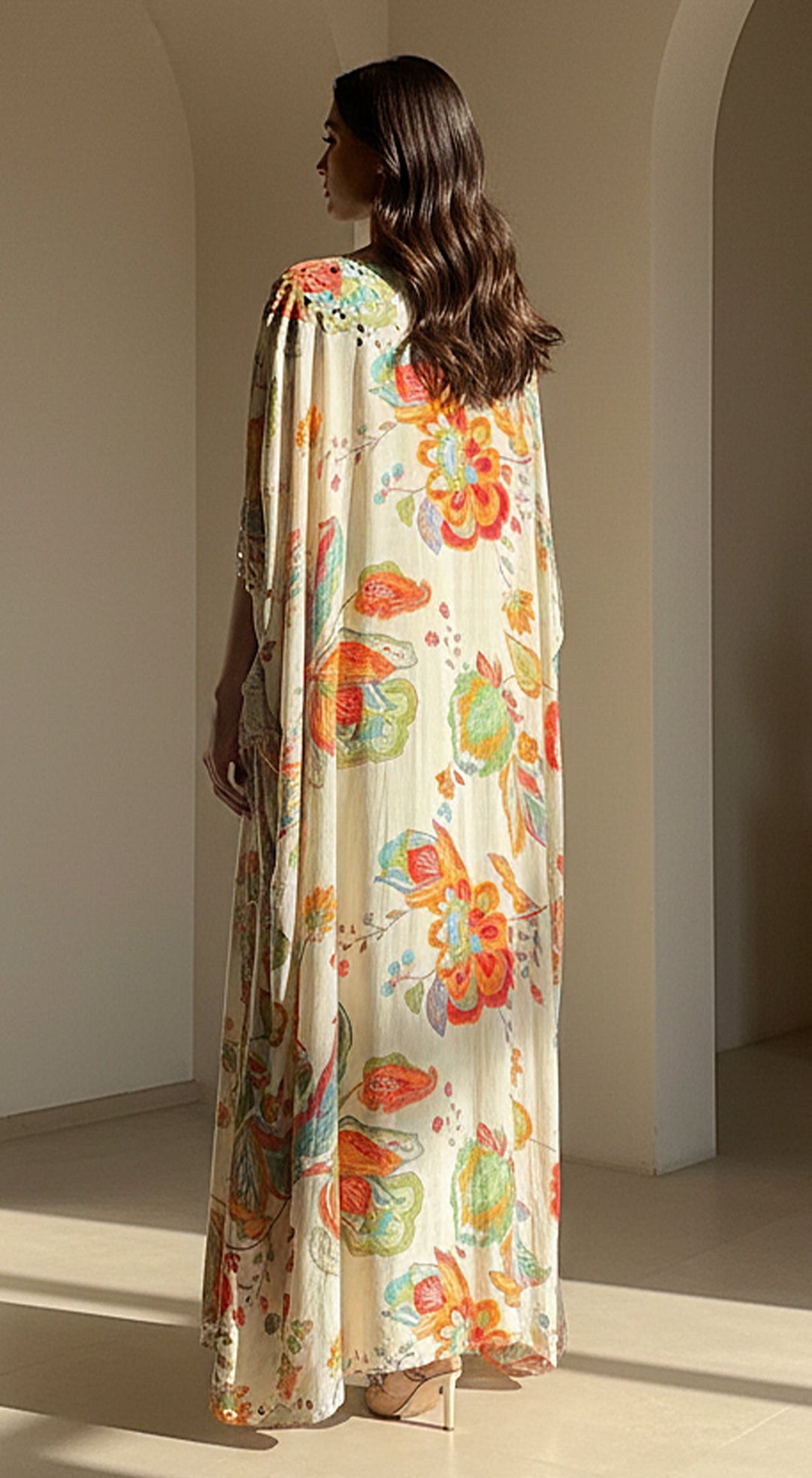 Ivory Crepe Garden Embroidered Cape Set | Basanti Kapde Aur Koffee