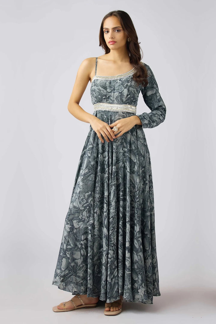 Grey Crepe Embroidered Dress | Basanti Kapde Aur Koffee