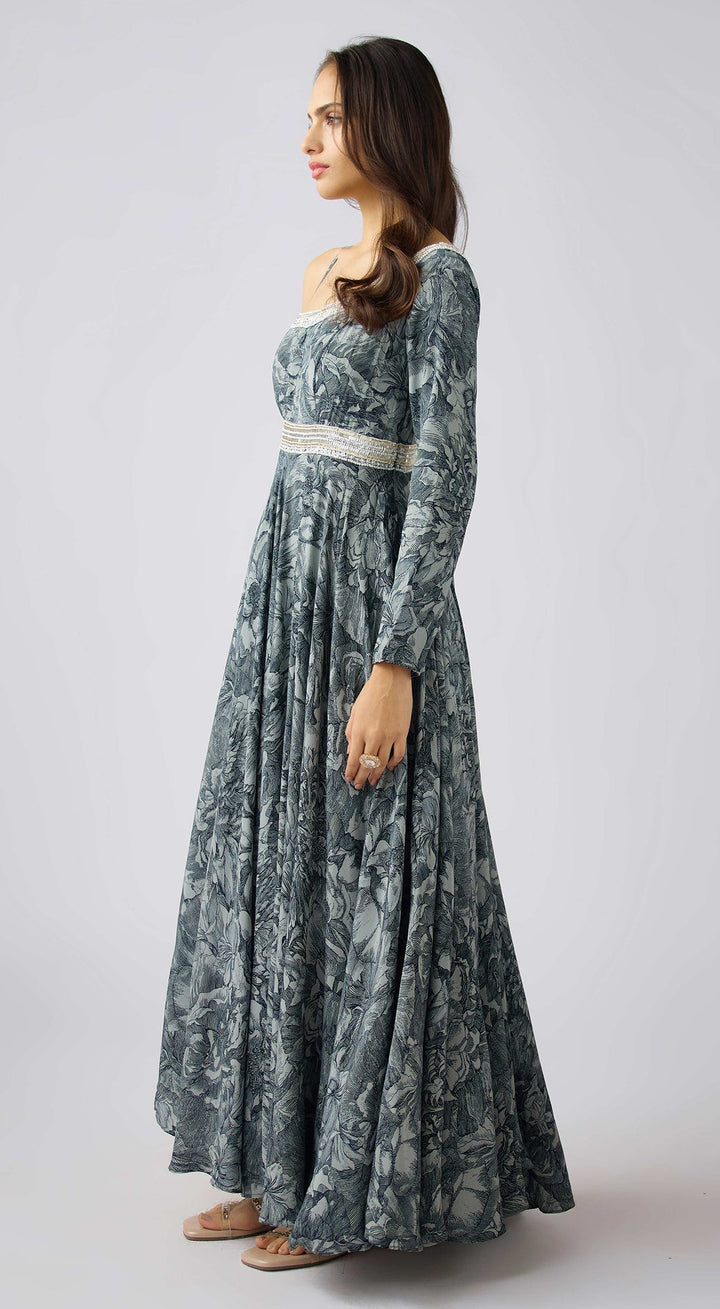 Grey Crepe Embroidered Dress | Basanti Kapde Aur Koffee