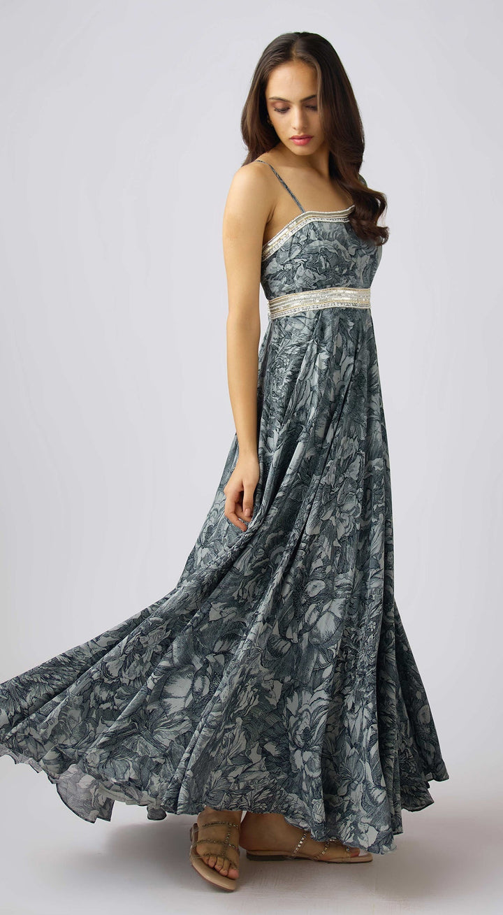 Grey Crepe Embroidered Dress | Basanti Kapde Aur Koffee