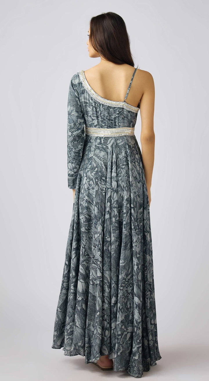 Grey Crepe Embroidered Dress | Basanti Kapde Aur Koffee