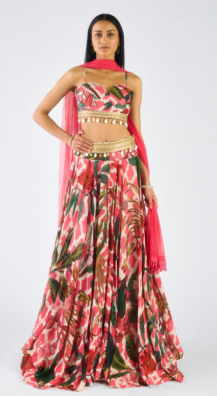 Pink Chiffon Embroidered Lehenga Set | Basanti - Kapde Aur Koffee