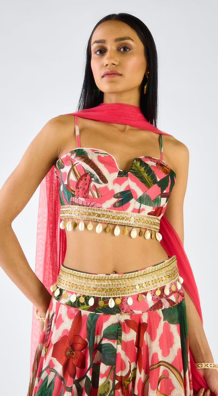 Pink Chiffon Embroidered Lehenga Set | Basanti - Kapde Aur Koffee