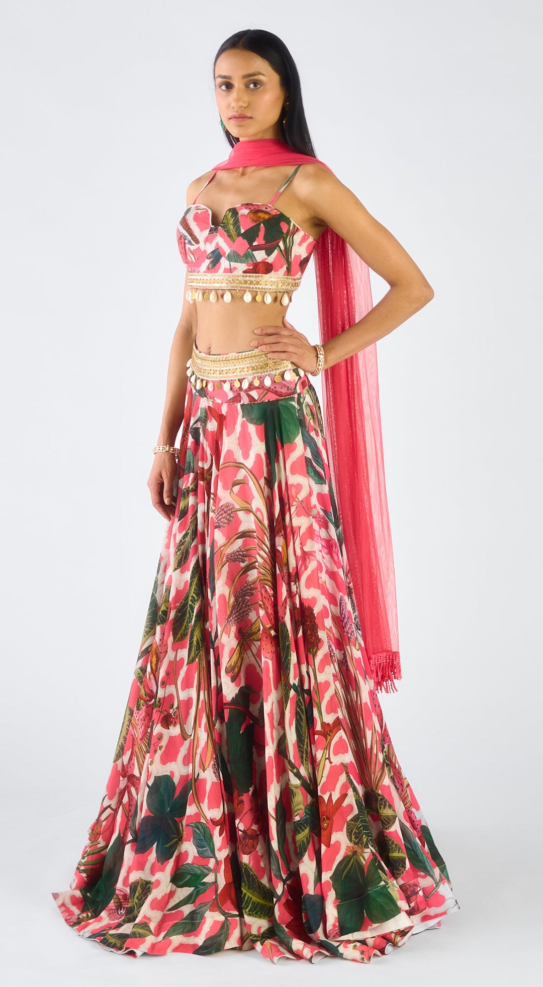 Pink Chiffon Embroidered Lehenga Set | Basanti - Kapde Aur Koffee
