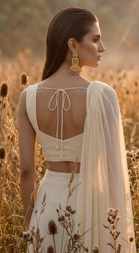 Ivory Organza Embroidered Pleated Saree |Basanti Kapde Aur Koffee