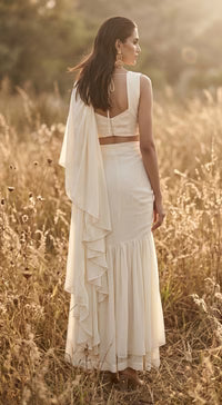 Ivory Organza Embroidered Pleated Saree |Basanti Kapde Aur Koffee