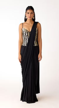 Black Corset Draped Saree Set| Basanti Kapde Aur Koffee