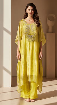 Lime Stillness Embellished Kaftan Set| Basanti Kapde Aur Koffee