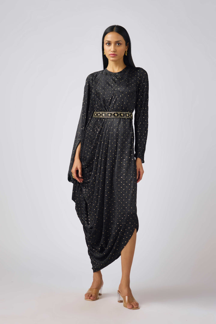 Midnight Glamour Textured Drape Maxi | Basanti Kapde Aur Koffee