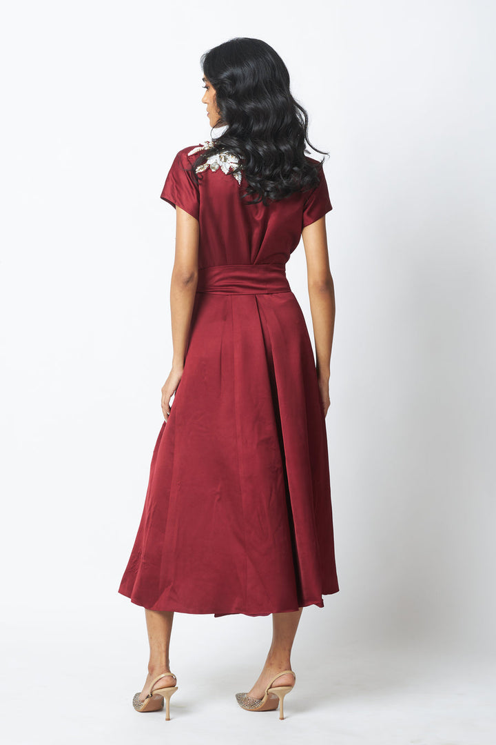 Ravena - Floral Broach Long Wrap Dress|MADDER MUCH