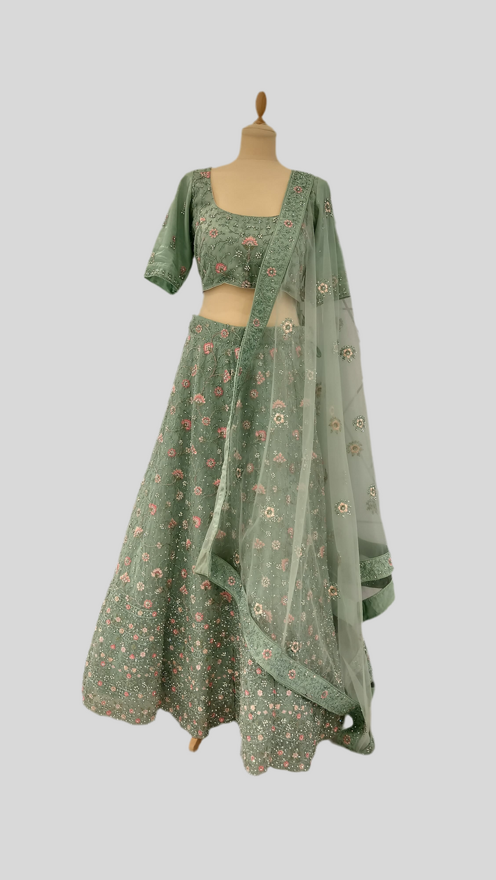 Shagun Sage Green Net Lehenga Set | Inaayat by Divya Taimni