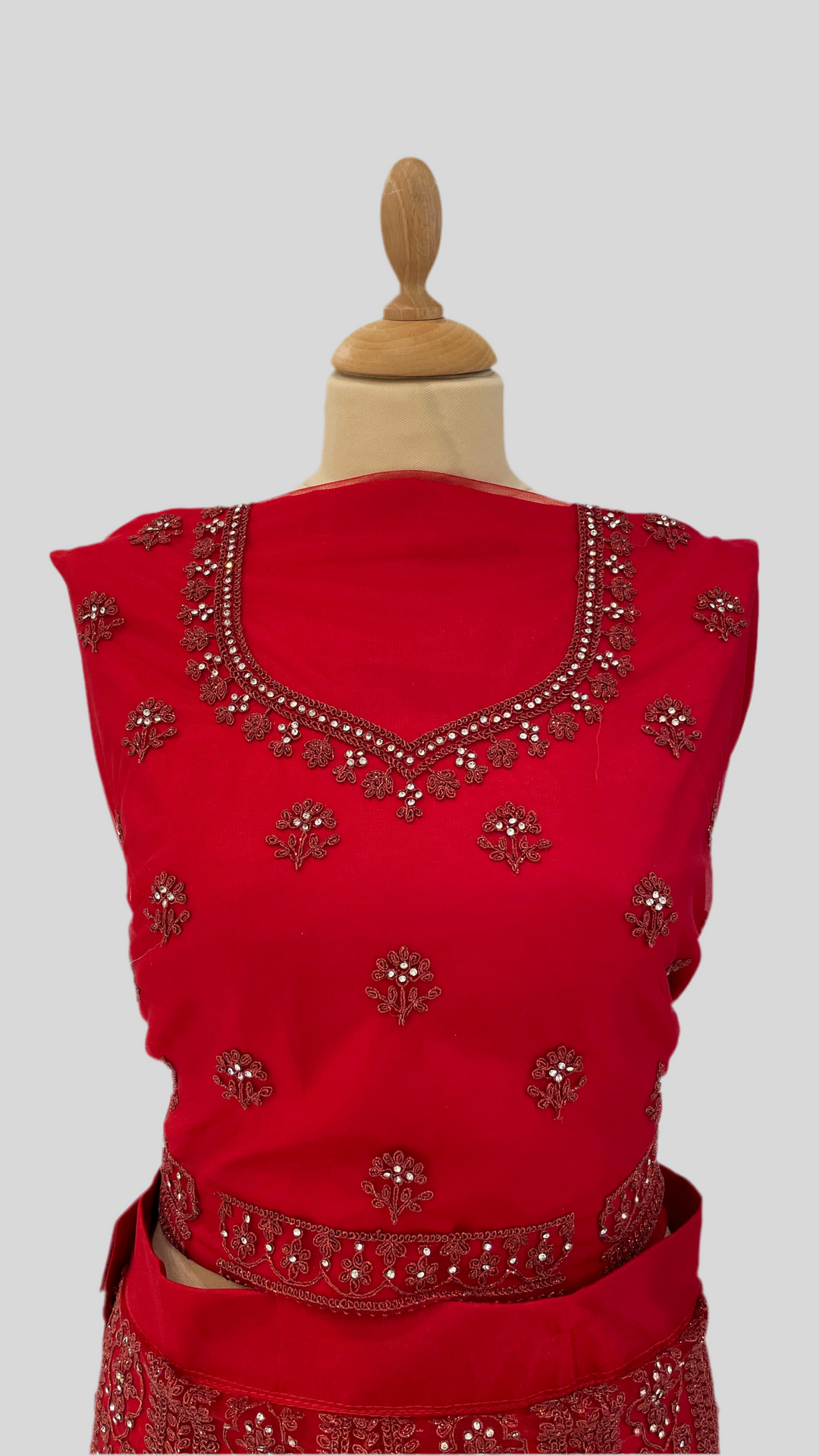 Shagun Cherry Red with Rhinestone Lehenga (Unstitched)| Inaayat by Divya Taimni