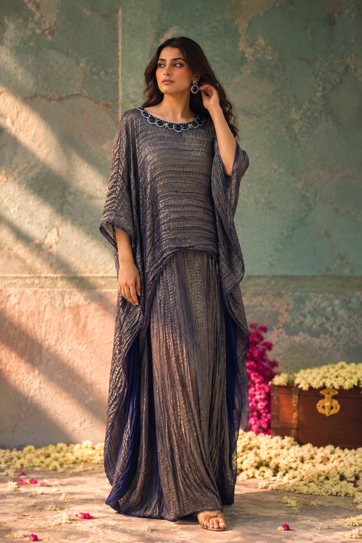 Blue Embellished Kaftan Style Dress| Label Pramila
