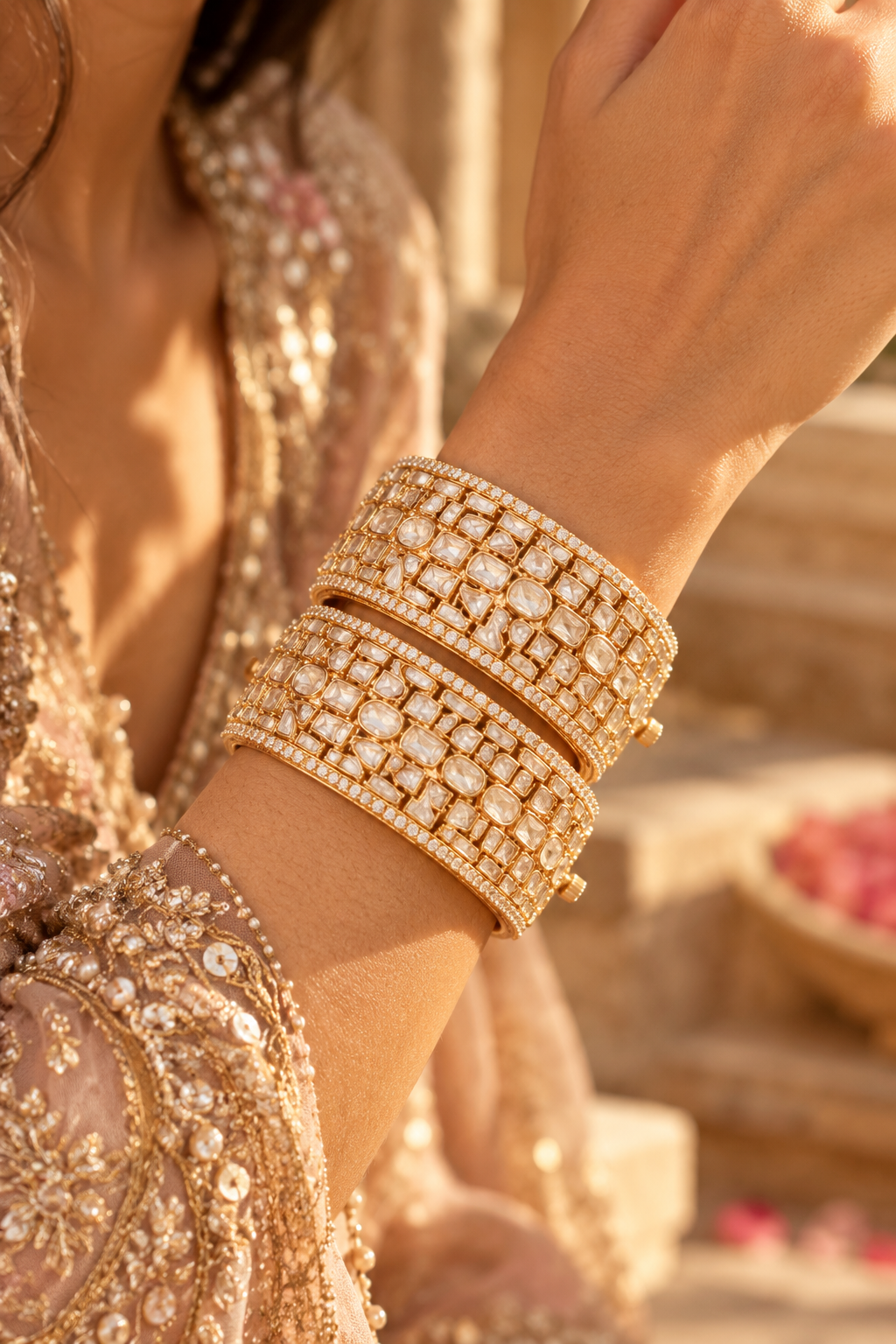 The Lorina " Wedding Golden Bangle Set (Set of 2)| House of Inaayat