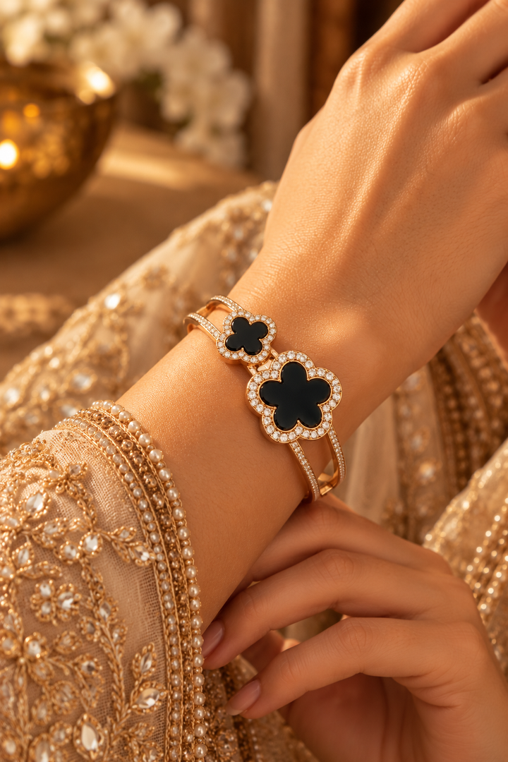 Gilded Floral Pearl Cuff Bracelet|Inaayat by Divya Tainmi