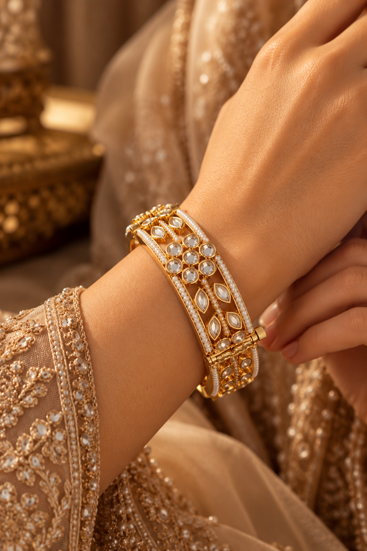 The Lorina Floral Polki Bangles Set of 2  | House of Inaayat