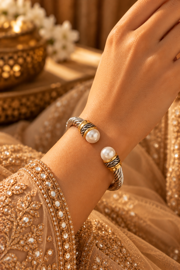 Sofia Silver Bracelets with a Pearl |Inaayat by Divya Taimni