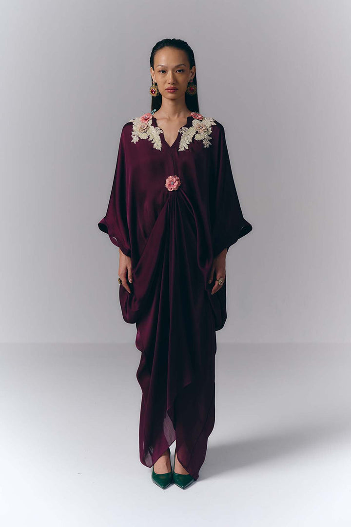 Purple Embroidered Draped Kaftan|VARUN BAHL