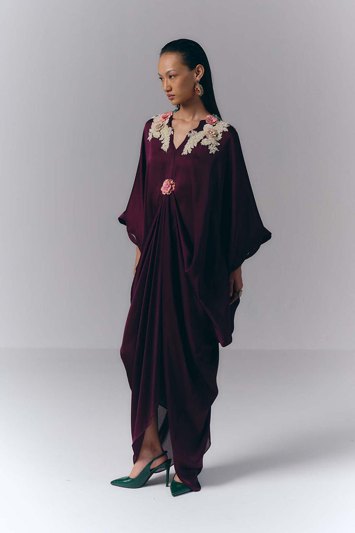 Purple Embroidered Draped Kaftan|VARUN BAHL
