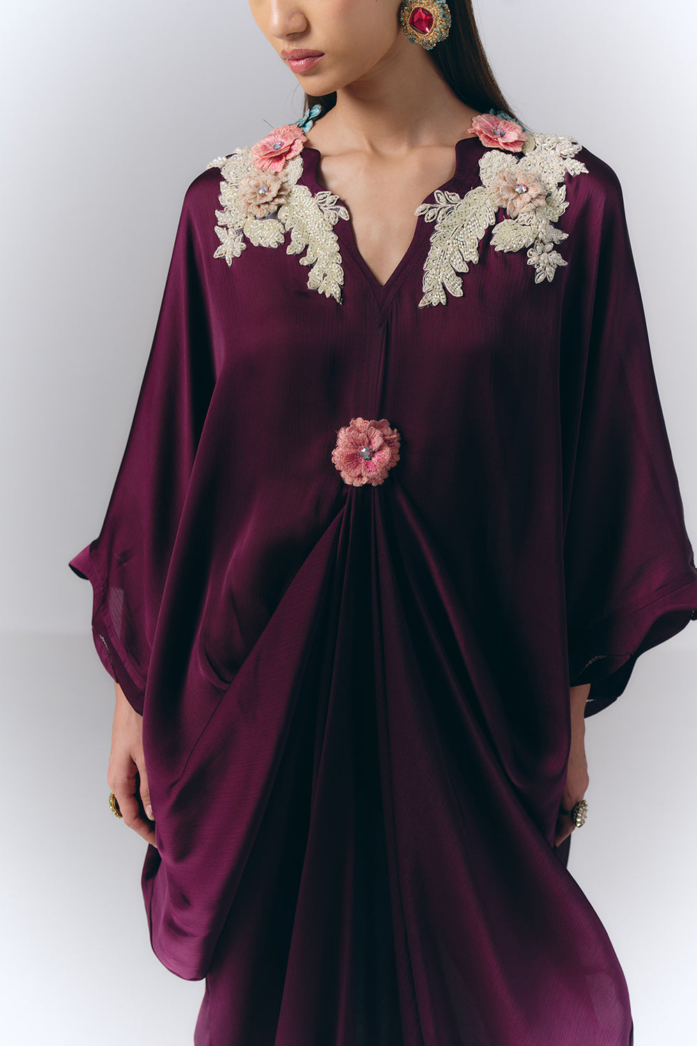 Purple Embroidered Draped Kaftan|VARUN BAHL