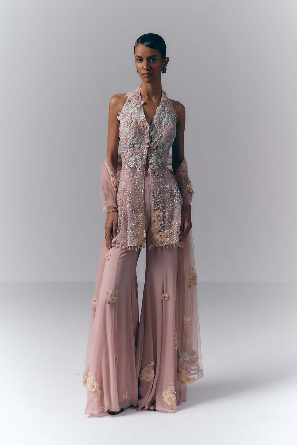 Blush Pink Embroidered Sharara Set|VARUN BAHL
