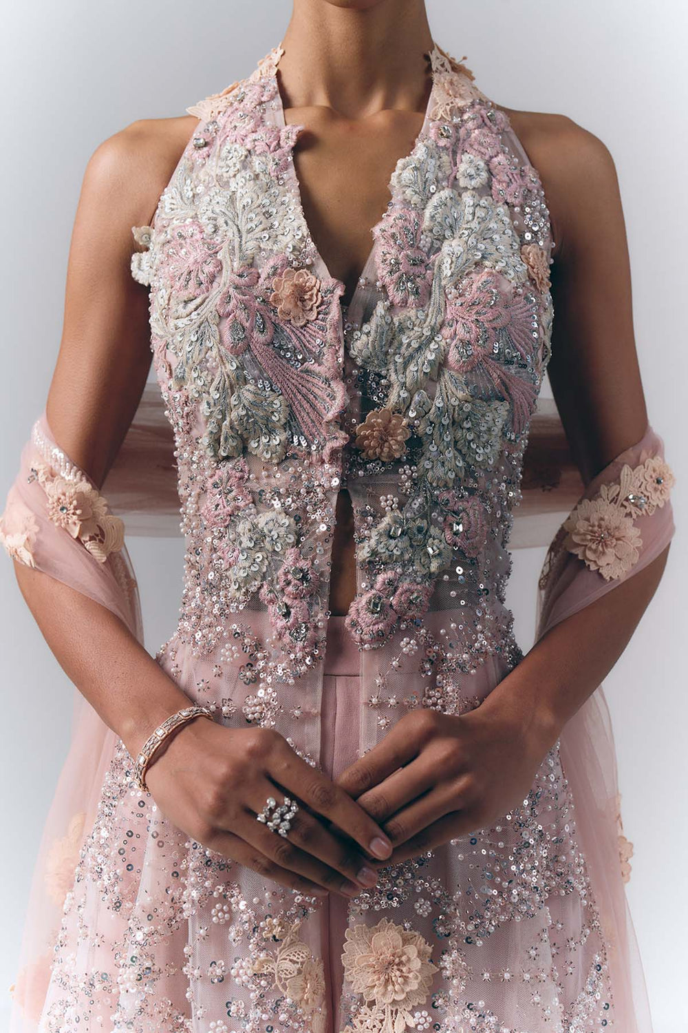 Blush Pink Embroidered Sharara Set|VARUN BAHL