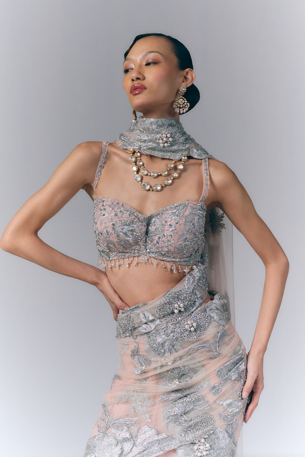 Noor Silver Drape Saree set |VARUN BAHL