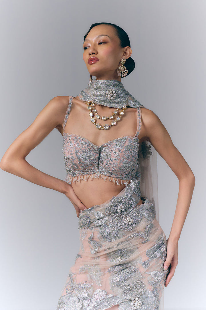 Noor Silver Drape Saree set |VARUN BAHL