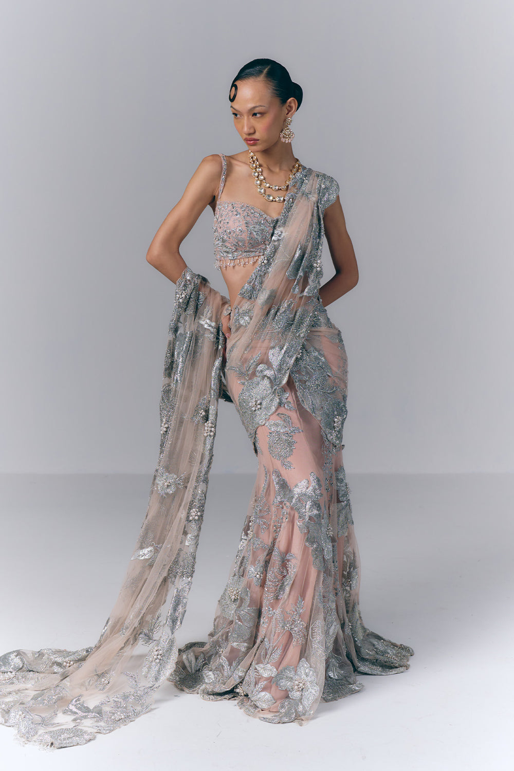 Noor Silver Drape Saree set |VARUN BAHL