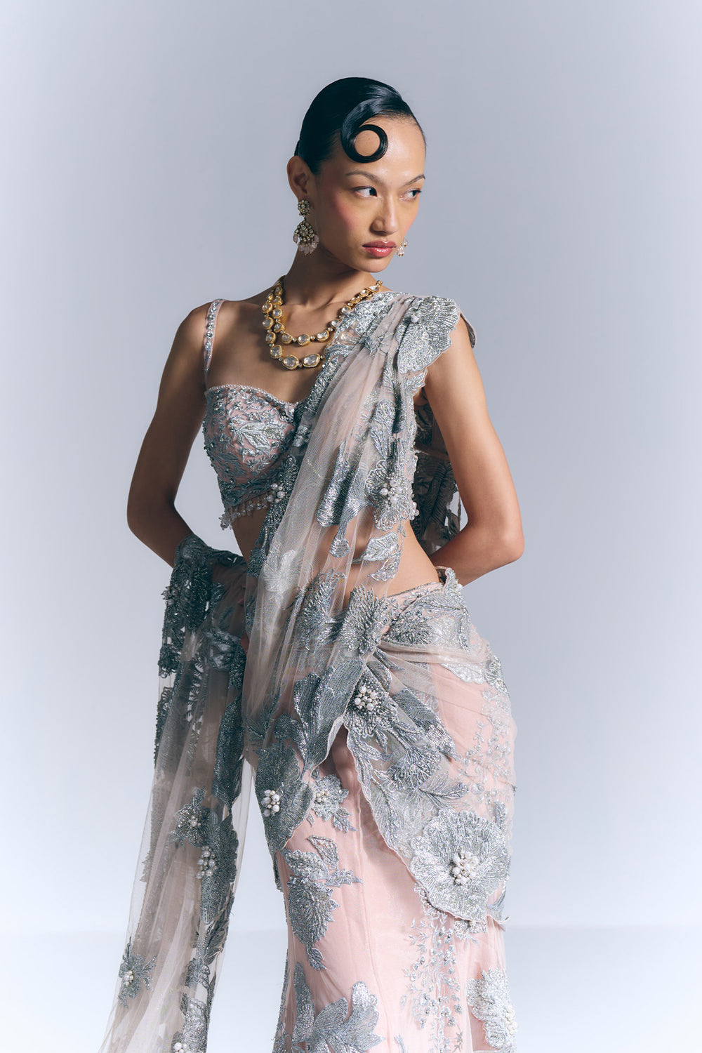 Noor Silver Drape Saree set |VARUN BAHL