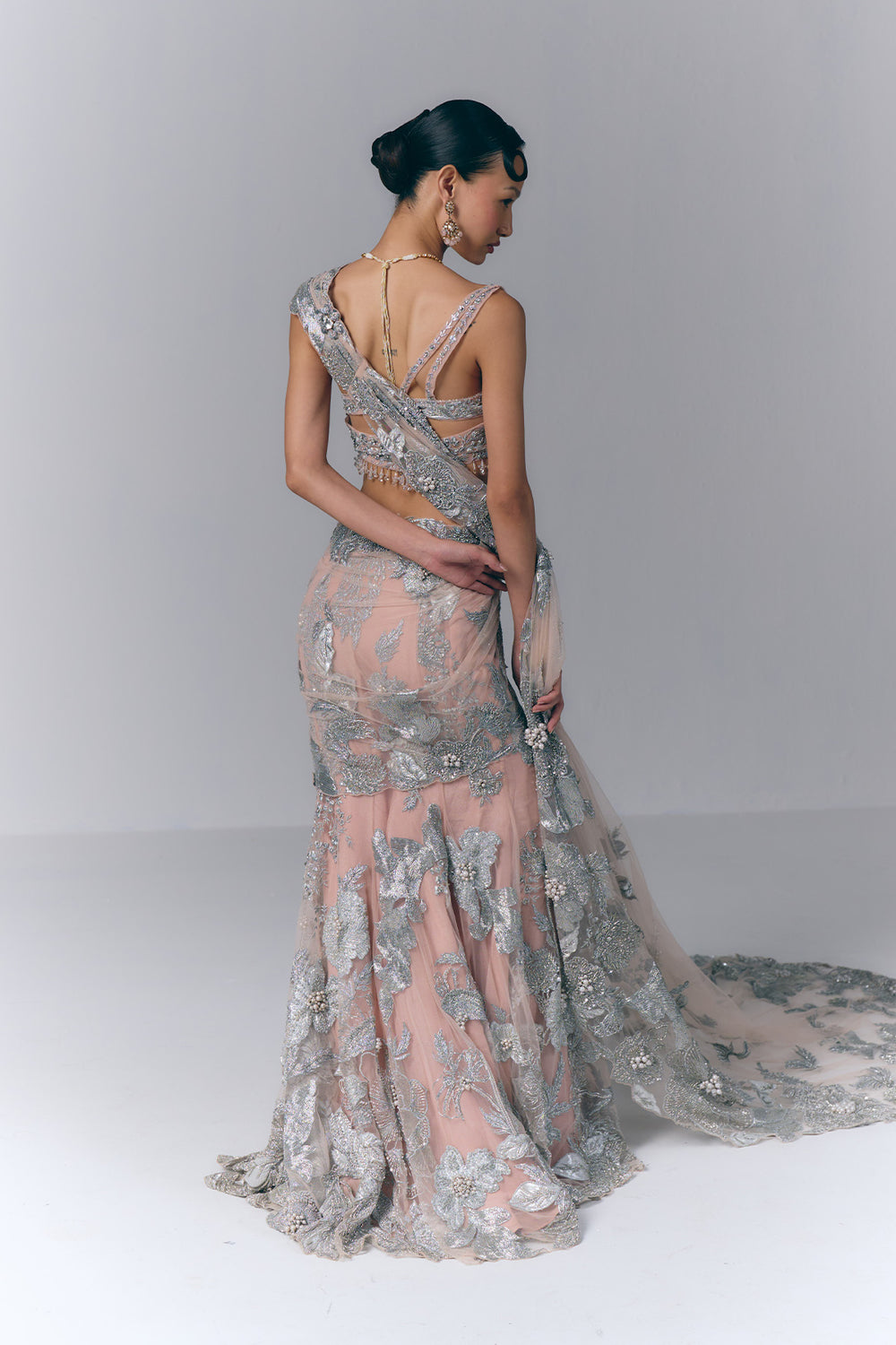 Noor Silver Drape Saree set |VARUN BAHL