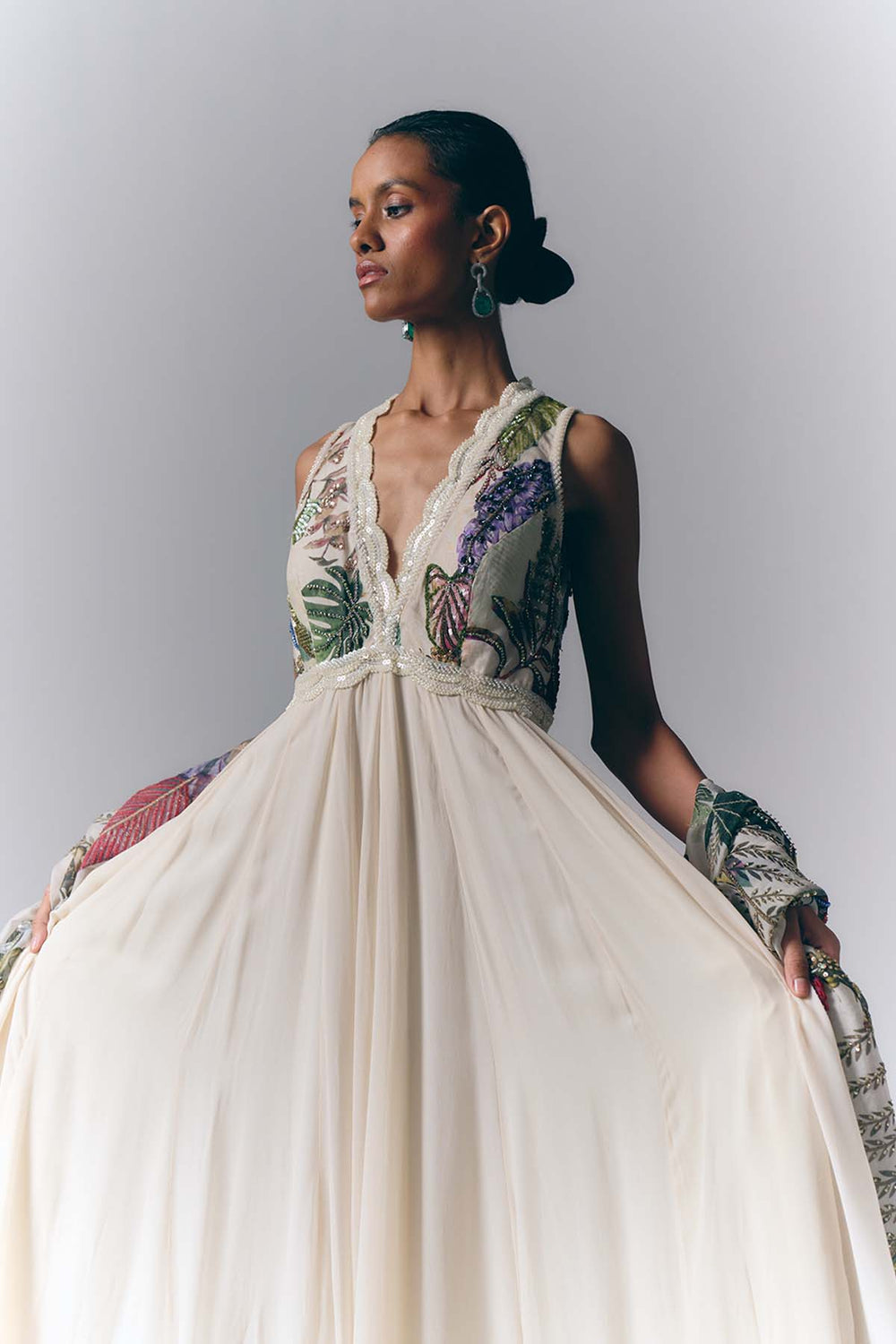 Ivory Botanical Embroidered Anarkali Set |VARUN BAHL