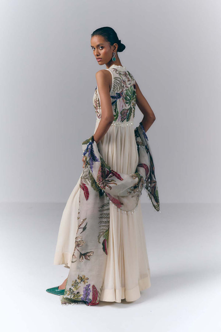 Ivory Botanical Embroidered Anarkali Set |VARUN BAHL