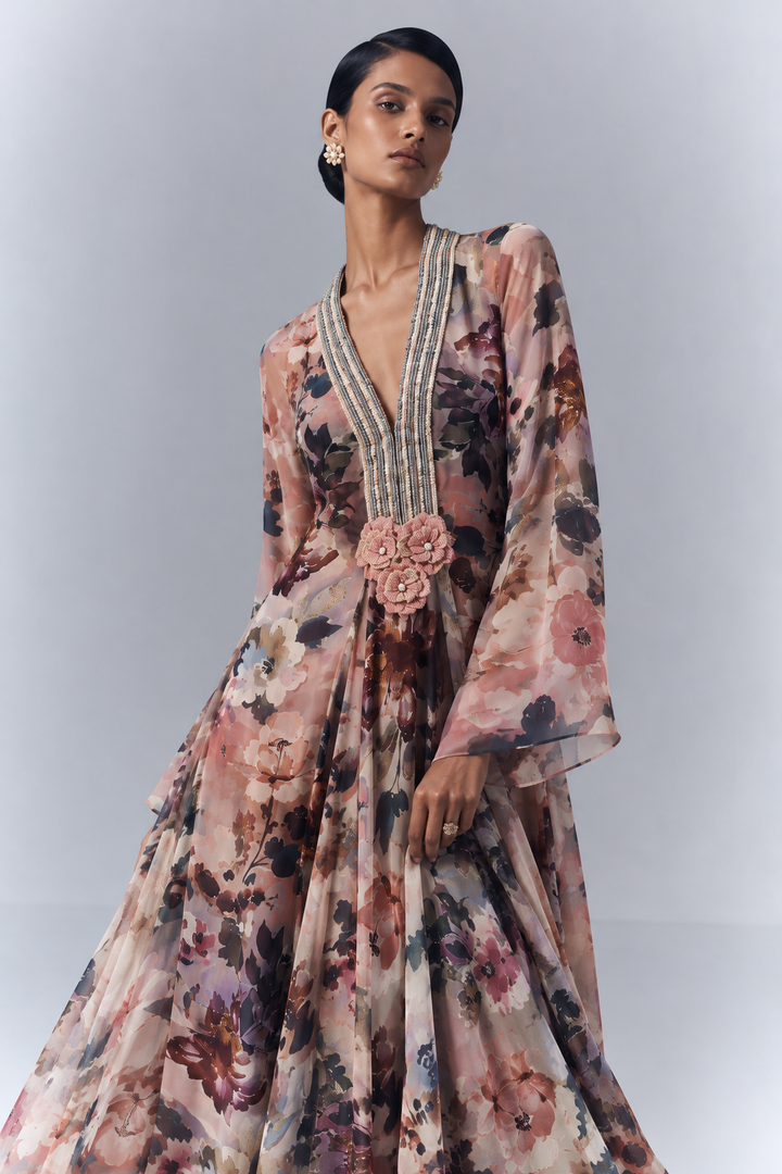 Multicolor Floral Printed Dress | VARUN BAHL