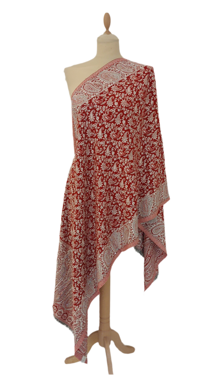 Simi Cherry Red Cashmere With Rhinestones Scarf